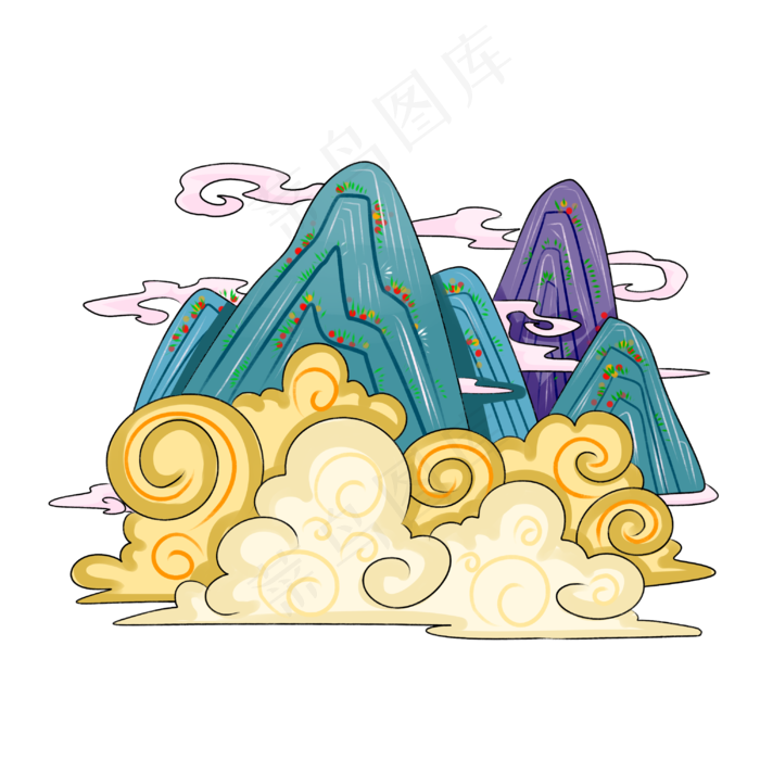 农历新年新中式风格装饰山手绘插(3000X3000(DPI:299))psd模版下载