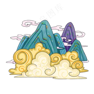 农历新年新中式风格装饰山手绘插