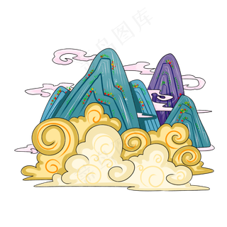 农历新年新中式风格装饰山手绘插