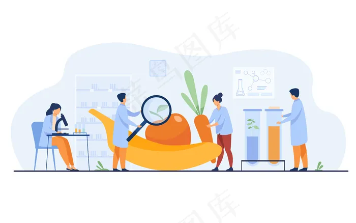 从事水果研究的生物学家。人们在实验室种植植物。转基因食品、农业、科学概念的矢量图解eps,ai矢量模版下载
