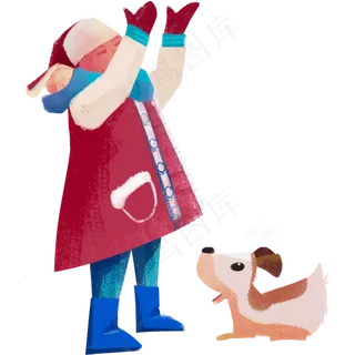 玩雪的卡通人物和狗