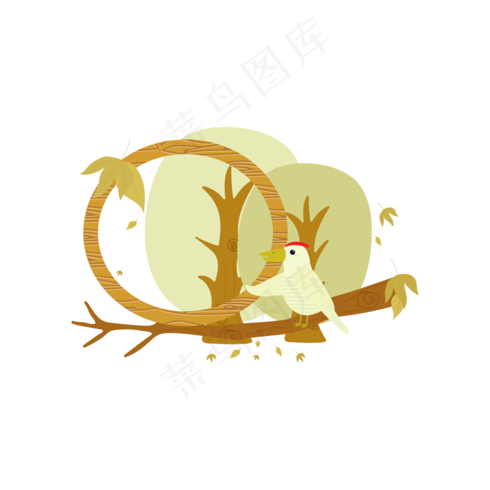 秋色树林边框树叶啄木鸟落叶矢量