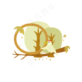 秋色树林边框树叶啄木鸟落叶矢量