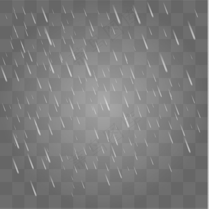 透明背景上的雨、风暴和白云。