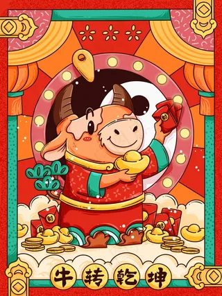 牛年插画 牛年海报 新春海报