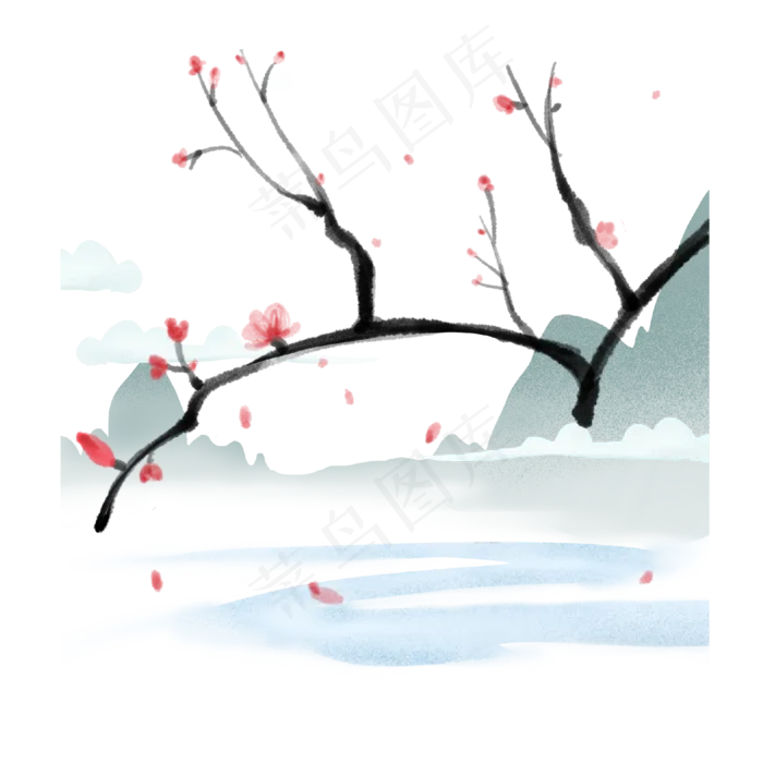 中国风水墨梅花山水风景(2000X2000(DPI:300))psd模版下载