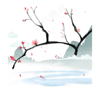 中国风水墨梅花山水风景