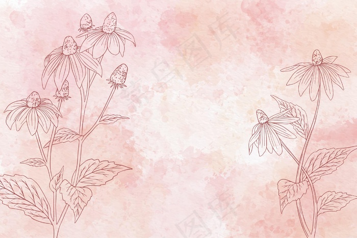 单色水彩花卉背景