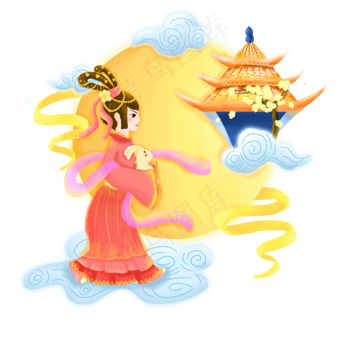中秋节手绘嫦娥奔月(2000X2000(DPI:300))psd模版下载
