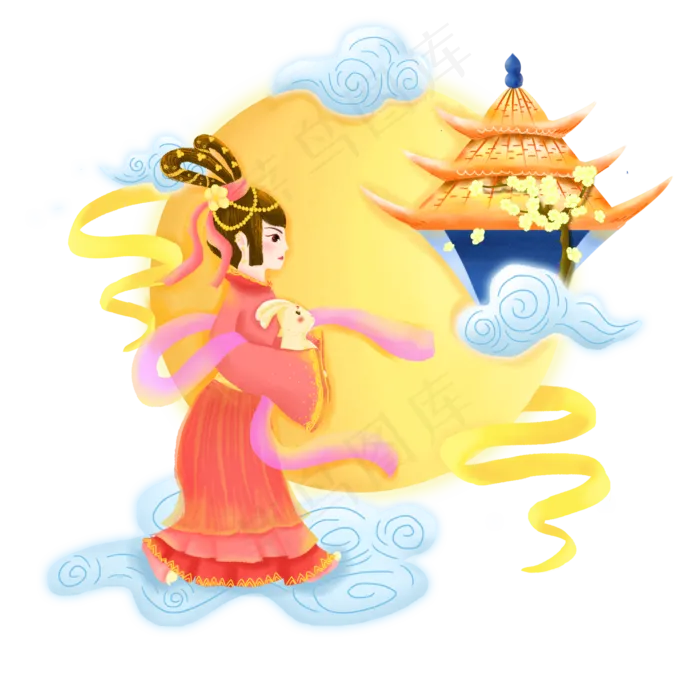 中秋节手绘嫦娥奔月(2000X2000(DPI:300))psd模版下载