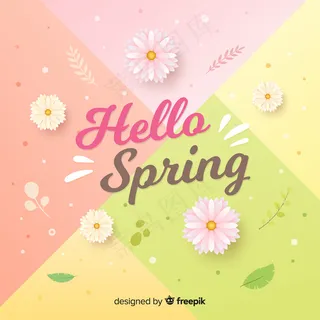 柔和的颜色hello spring背景