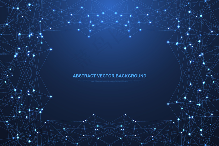 具有连接点和线的多边形科学背景。