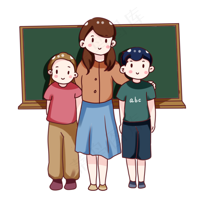 手绘卡通教师节教师和学生