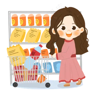 女王节卡通女生逛超市PNG素材