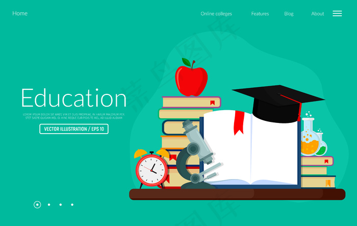 矢量插图教育知识和培训课程的网页横幅banner。登录网页模板。