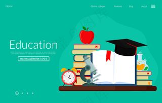 矢量插图教育知识和培训课程的网页横幅banner。登录网页模板。