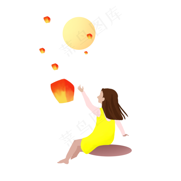 中秋节女孩赏月孔明灯素材