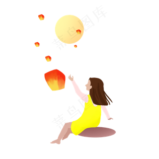 中秋节女孩赏月孔明灯素材