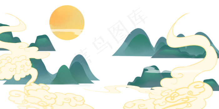 国潮中秋月圆山水(4000X2000(DPI:300))psd模版下载