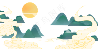 国潮中秋月圆山水