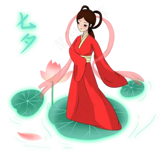 七夕站在荷叶上的织女