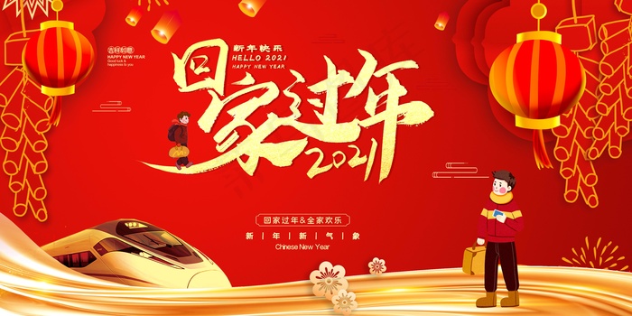 春节牛年大吉展板psd模版下载