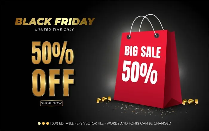可编辑文本效果，黑色星期五风格插图五折优惠eps,ai矢量模版下载