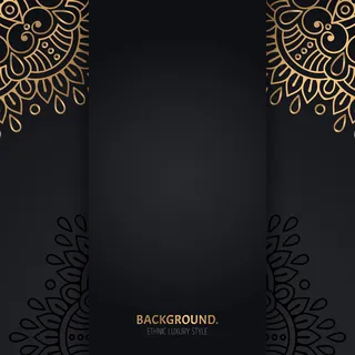 带金色几何曼荼罗圆圈的伊斯兰黑色背景