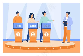 聪明的年轻人和主持人一起玩电视问答游戏