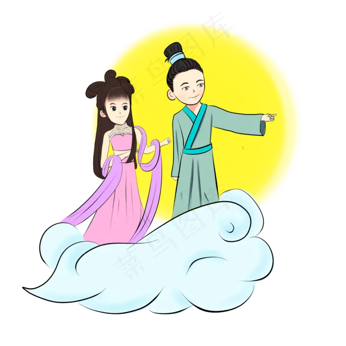 七夕情人节手绘卡通约会免抠图片(2362X2362(DPI:300))psd模版下载