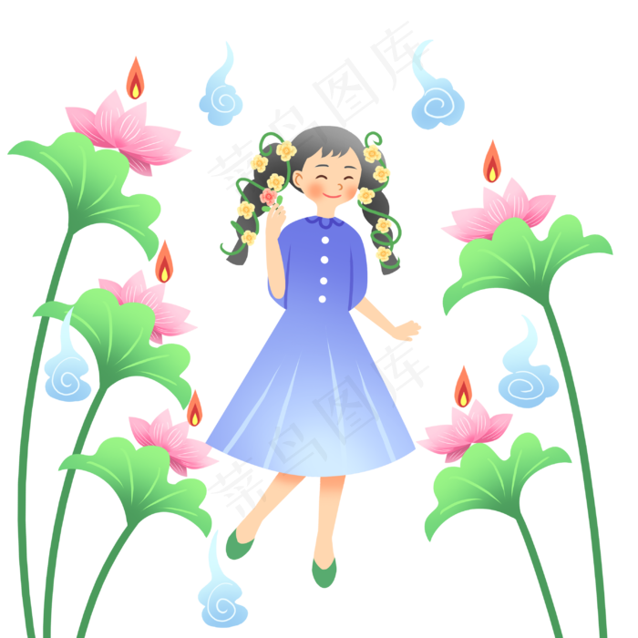 中元节荷叶女孩(3000X3000(DPI:300))psd模版下载