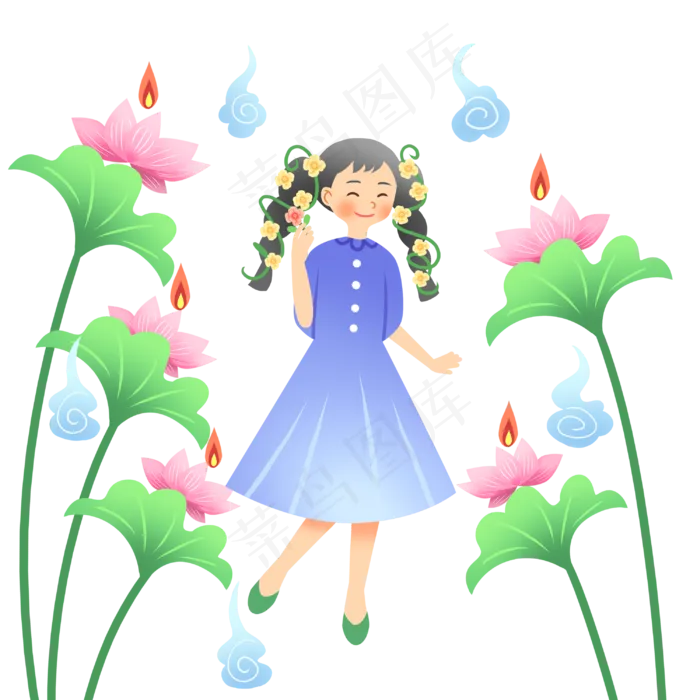 中元节荷叶女孩(3000X3000(DPI:300))psd模版下载