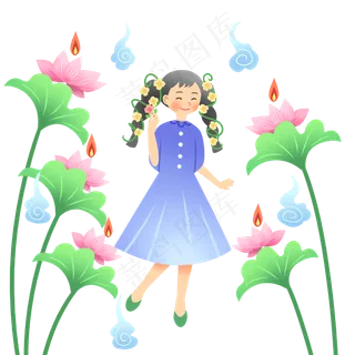 中元节荷叶女孩