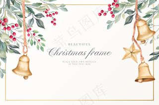 带有可爱装饰的水彩画圣诞背景