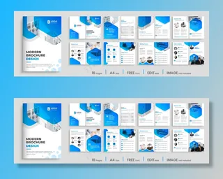 现代宣传册模板设计蓝色渐变形状，多页商务宣传册设计。