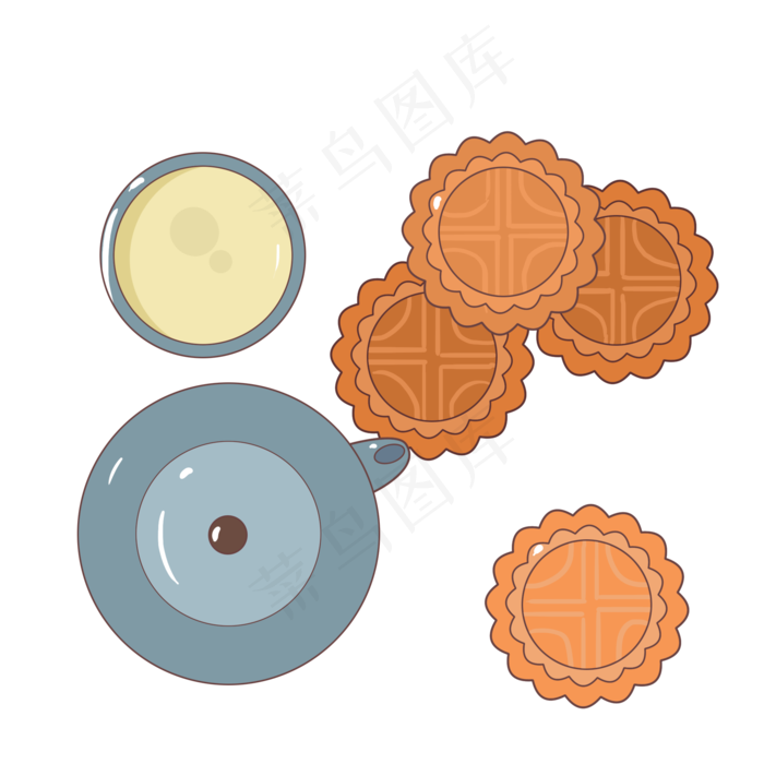 美味月饼清茶茶杯茶壶插画
