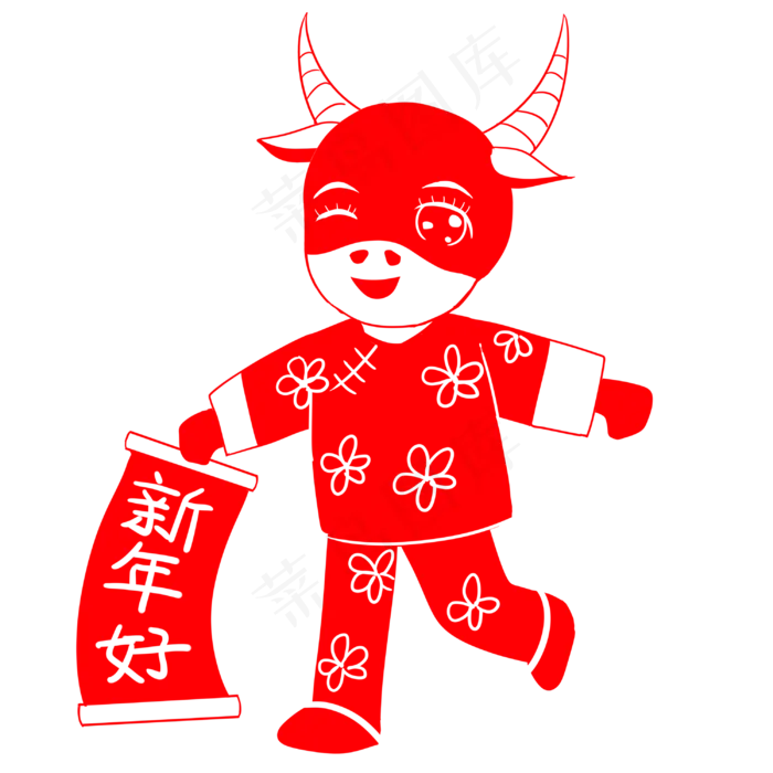 牛年新年好剪纸(3000X3000(DPI:299))psd模版下载