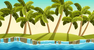 丛林瀑布棕榈景观