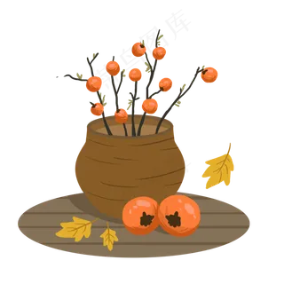 立秋黄色扁平元素柿子