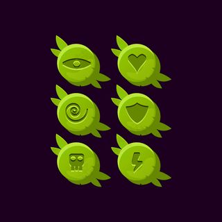 一组游戏ui圆形木质自然树叶gui资产元素