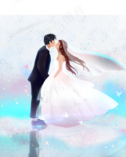 浪漫七夕情人节情侣婚纱接吻素材