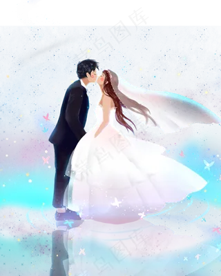 浪漫七夕情人节情侣婚纱接吻素材