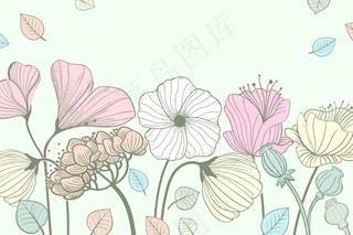 花卉背景与手绘花卉和树叶