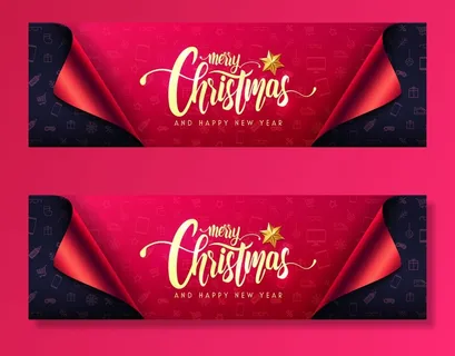 圣诞快乐和新年快乐横幅banner和礼品包装纸