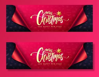 圣诞快乐和新年快乐横幅banner和礼品包装纸