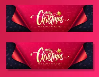 圣诞快乐和新年快乐横幅banner和礼品包装纸
