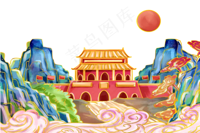 国潮风*山水景色(4493X3000(DPI:300))psd模版下载