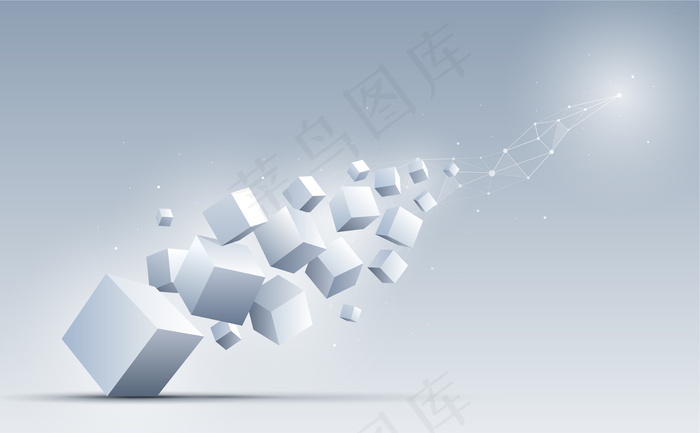 抽象的几何形状和与背景上三维立方体的连接。