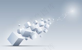 抽象的几何形状和与背景上三维立方体的连接。