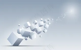 抽象的几何形状和与背景上三维立方体的连接。